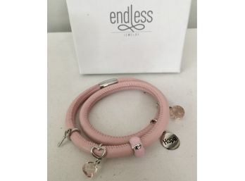 ENDLESS Rose Pink Double Wrap Bracelet  W/ 5 Sterling Silver Charms.