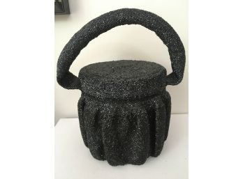 Vintage Beaded Black Basket Evening Bag