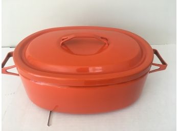 Vintage DANSK Orange Enamel Large Kobenstyle Oval Dutch Oven + Lid