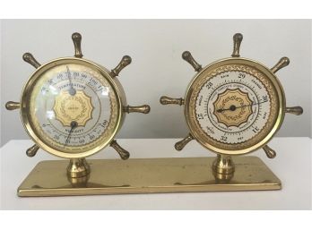 Vintage Swift & Anderson Brass Ship's Wheel Barometer 10'