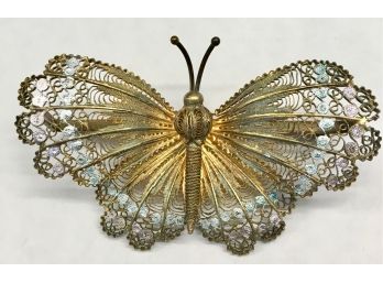Antique 800 Silver Filagree Butterfly Brooch Pin