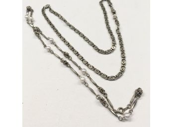 2 Nice Sterling Silver Necklaces   !8' And 19'