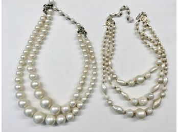 2 Multi Strand Faux Pearl  Necklaces
