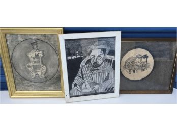 3 Framed Pencil Drawing Caricatures