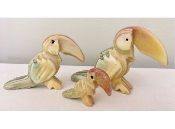 Three Small Carved Stone Toucan Figurines
