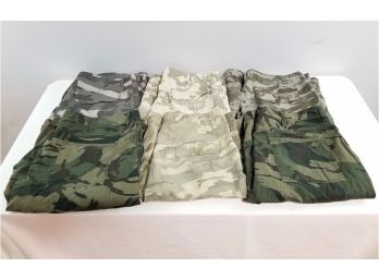 Six Pairs Of Men's Camouflage Cargo Shorts