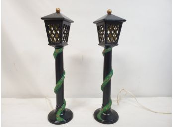 Two Vintage Ceramic Holiday Light Post Lamps