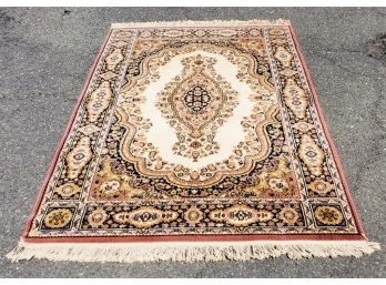 Beautiful Vintage Tapesty 100% Pure Wool 4' X 6' Fringed Area Rug