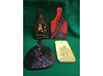B109 Lot Of 4 Russian Hand Painted Wood Cutting Boards