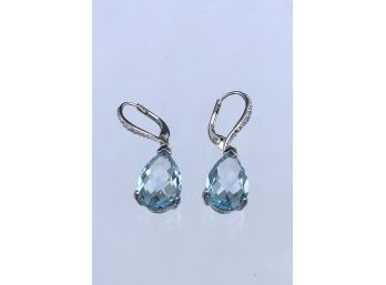 B11 Beautiful Sterling Silver With Blue Topaz Earrings
