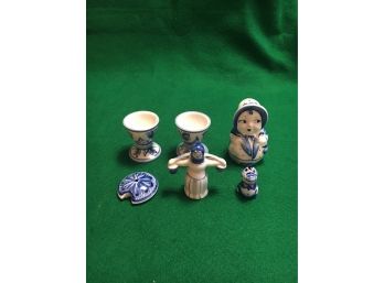 B110 Lot Of 6 Pieces Of Russian Gzhel Porcelain