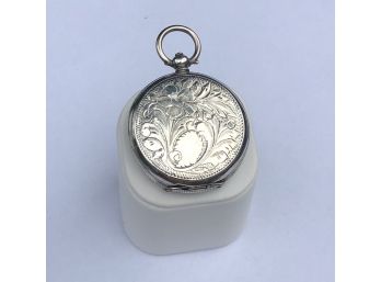 B10 Antique 800 Silver Pocket Watch With Carved Case And Fancy Porcelain Dial