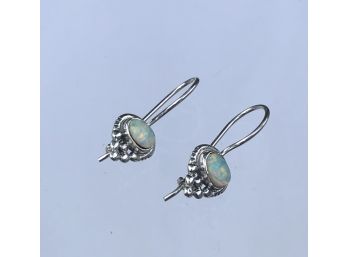 B13 Sterling Silver Earrings With Opal, Has Red And Green Sparkles