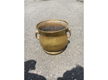 C10 Antique Middle Eastern Or Russian Brass Planter, Signed By Maker, With Elaborate Handle Design