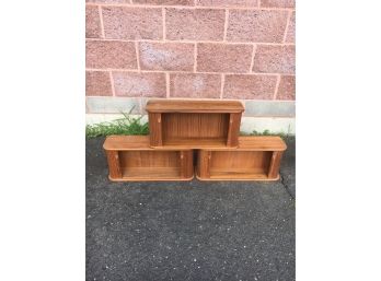 C44 Lot Of 3 Mid Century Teak Wood Roll Top Wall Shelves By Eppco In Good Condition