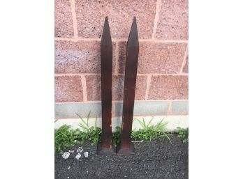 C43 Pair Of Old Wood Mahogany Posts 34' Height