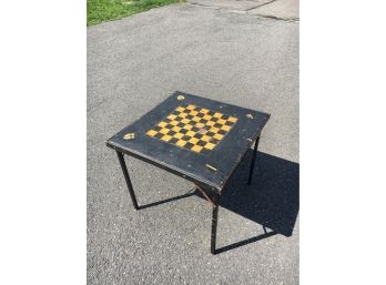 C27 Vintage Folding Card Table With Checkerboard Design
