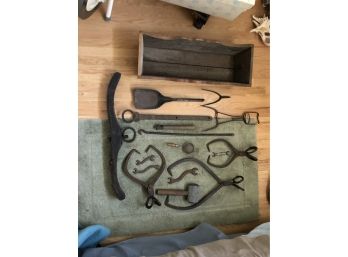 Lot Of Decorative Farm Tools And Box