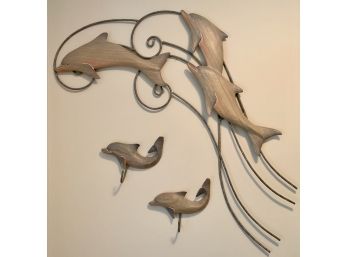 Large Dolphin Wooden & Metal Wall Hanging