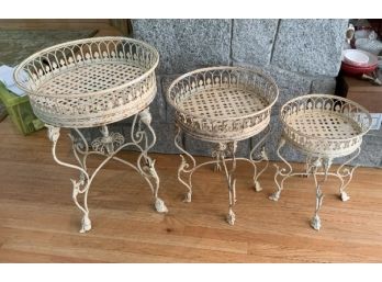 3 Vintage Iron Round Basket Tables ~ Very Nice ~