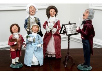 Set Of Five Byers' Choice Ltd. Victorian Dolls With Conductor And Music Stand