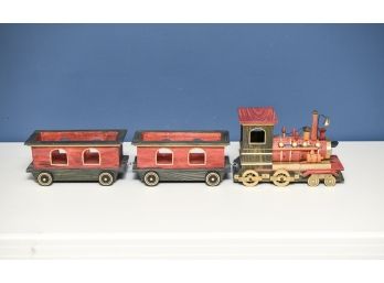 F12 - Wooden Locomotive Toy With Two Railroad Cars