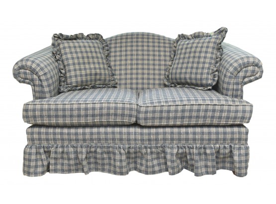 Abraham & Straus Upholstered Loveseat With Ruffled Skirt And Throw Pillows