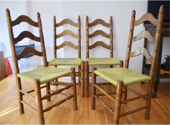 Set Of Four Wood Chairs With Rush Seats