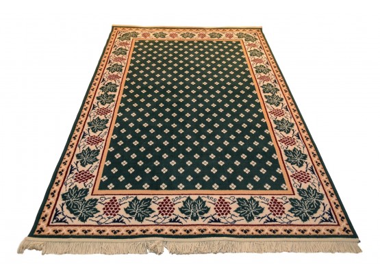 Green Area Rug With Leaf And Grape Border Design