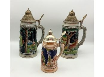 3 Lidded German Steins ~ Gerz & More ~ All Made In West Germany