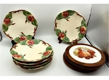6 Vintage Apple  Plates BHC & 3 Trivets