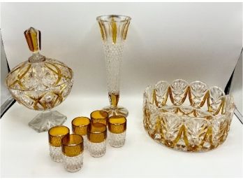 Beautiful Bohemian  Amber/Flash  Glass Bowl, Vase, Glasses & More