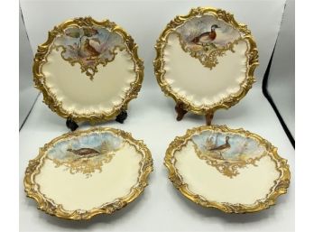 4 Gorgeous Antique T & V France Souvenir Plates ~ Birds ~ Lot #3