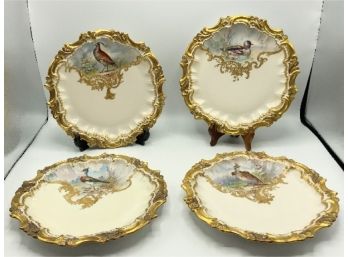 4 Gorgeous Antique T & V France Souvenir Plates ~ Birds ~ Lot #2