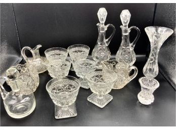 Large Glass Lot ~ Cruet, Vases & More ~