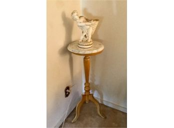 Marble Top Pedestal Table With Cherub Holding Basket On Top