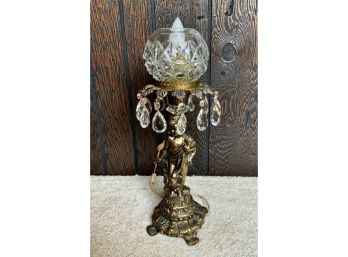 Vintage Cherub Lamp With Prisms