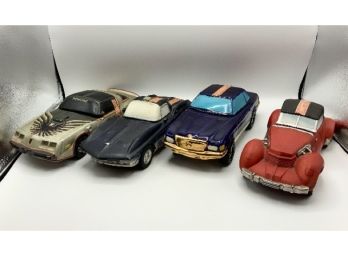 4 Vintage Car Decanters ~ Corvette, Pontiac Trans Am, Cord 1937 & Mercedes ~ VERY COOL