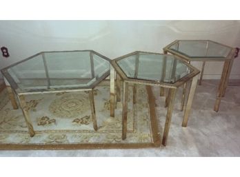 Brass & Glass Cocktail Table & 2 End Tables