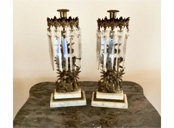 Antique Brass & Prism Candleholders