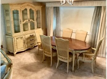 White Fine Furniture French Provincial Dining Table 6 Chairs And 2Pc. Hutch
