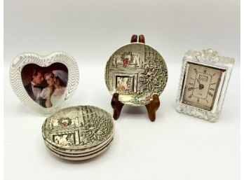 Crystal Clock, Frame & Johnson Brothers Merry Christmas Tid Bits