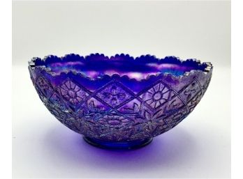 Beautiful Imperial Blue Carnival Glass Bowl ~ Hattie Pattern ~