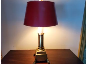 Adorable Vintage Small Brass 2 Way Lamp W/Red Shade