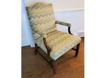 Vintage Upholstered Wing Chair - Green Blue Yellow Zig Zig Fabric