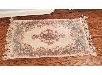 Small Vintage Kerman Wool Oblong Fringed Area Rug - Hand Made In Iran 24' X 45'