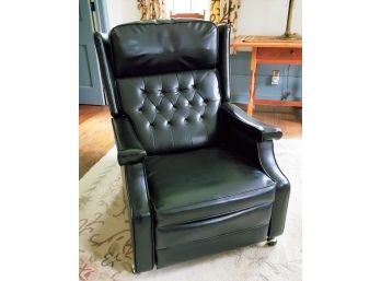 Pristine Vintage Mid Century Modern Black Tufted Leather Barca Lounger Reclining Chair