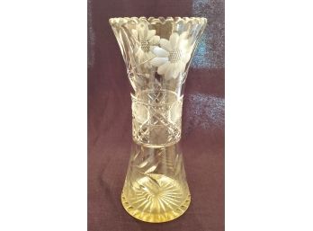 Pretty Vintage Cut & Etched Heavy Crystal  Flower Vase