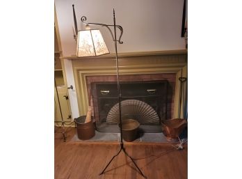 Vintage Black Scrolled Wrought Iron 66' Floor Lamp W/Fabric Shade