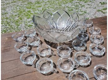 Large Cut Glass Punch Bowl & Cup Assortment